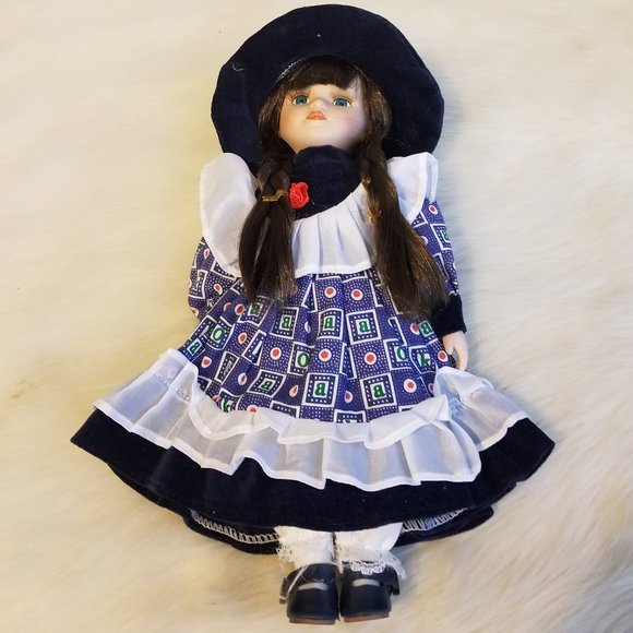 Other - Porcelain Doll Removable Clothes Long Hair Hat Vtg